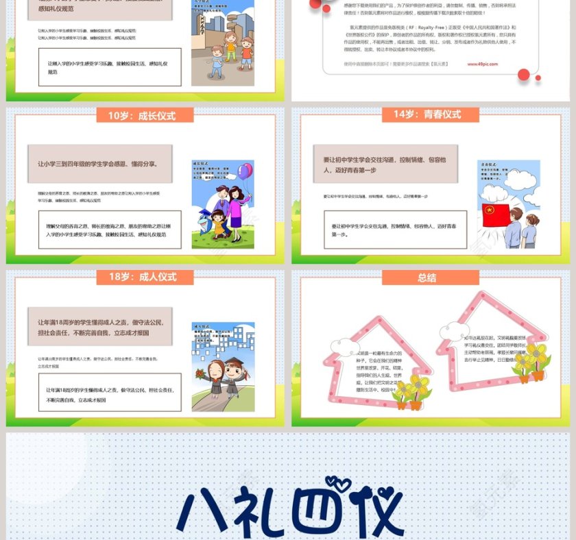 卡通小学生八礼四仪文明礼仪教育主题班会PPT模版第6张
