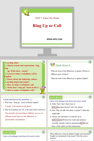 UNIT 7  Know Our World-Ring Up or Call教学ppt课件