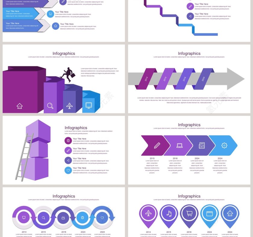 箭头流程关系可视化图表集PPT模板第3张