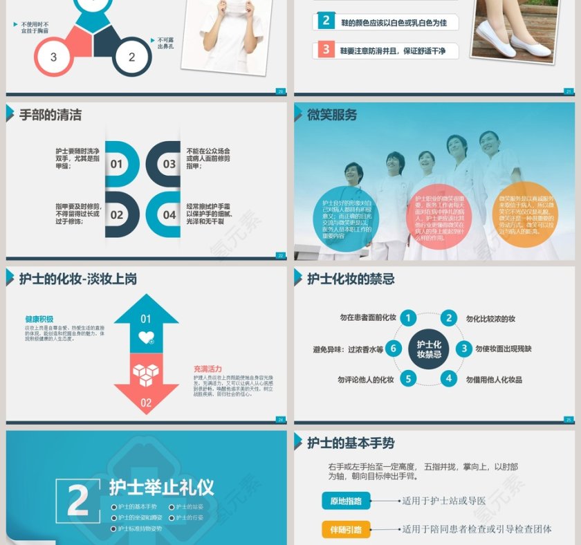 蓝色简约风格护士礼仪PPT模板第3张