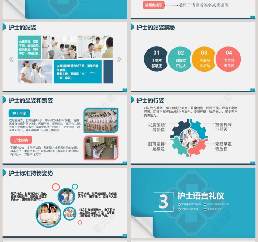 蓝色简约风格护士礼仪PPT模板第4张