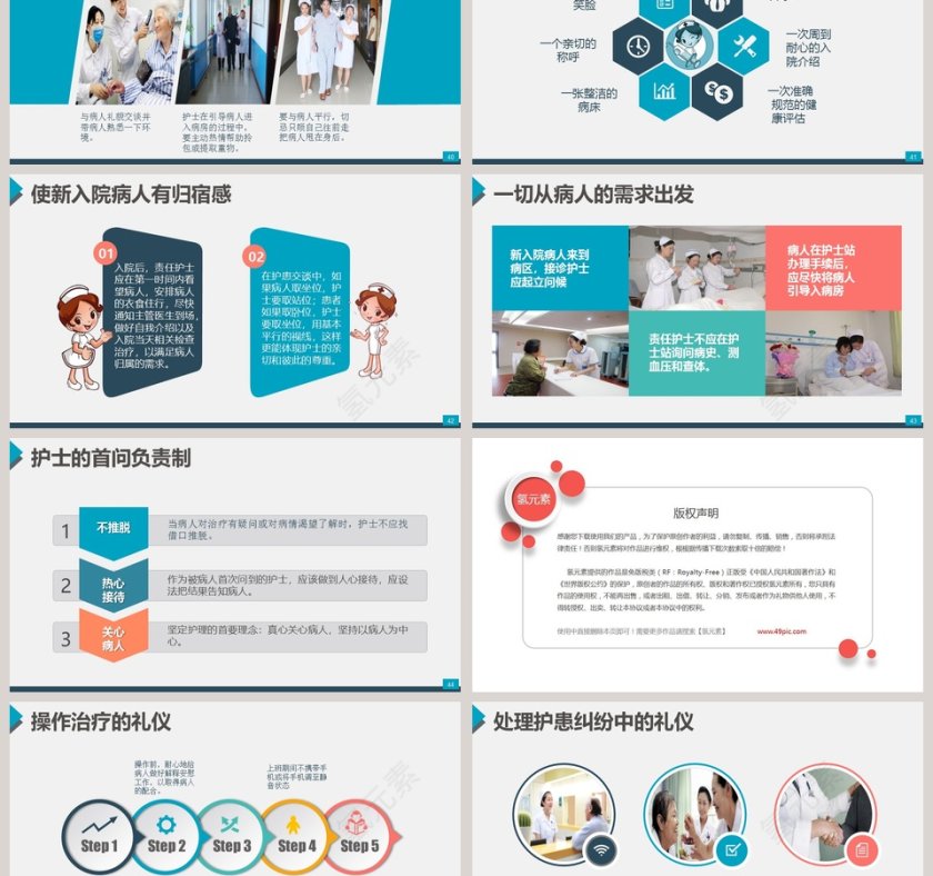 蓝色简约风格护士礼仪PPT模板第6张