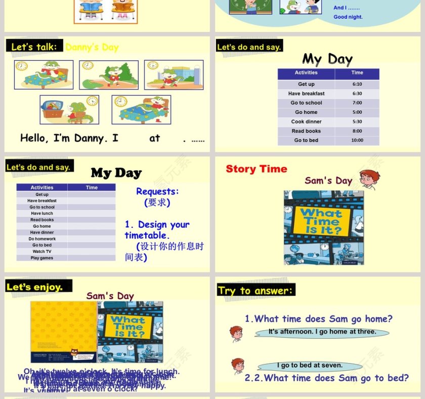 Unit 6  Time-I get up at seven教学ppt课件第4张