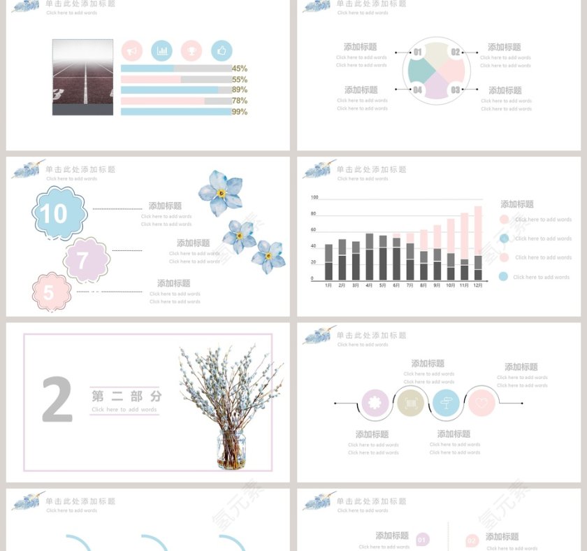紫色烂漫花卉主题商务PPT模板第2张