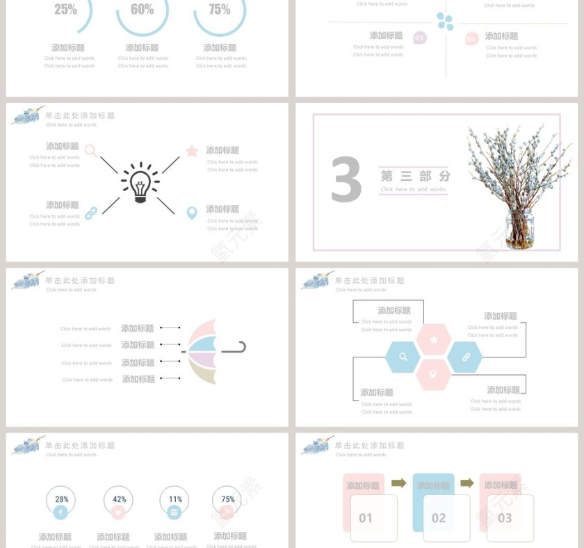 紫色烂漫花卉主题商务PPT模板第3张