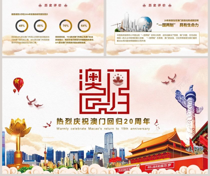 热烈庆祝澳门回归20周年PPT模板第5张