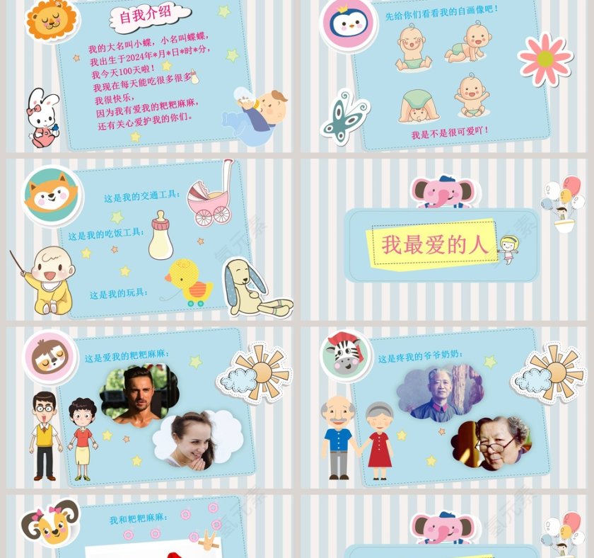 卡通生日快乐纪念册ppt模板第2张