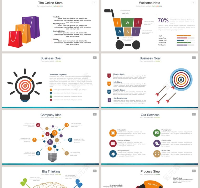 购物目标灯泡可视化图表集PPT模板第2张