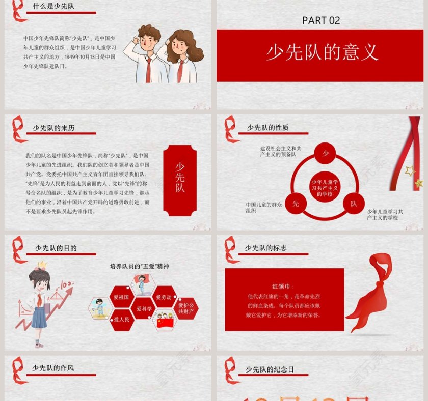 中国风纪念先锋队建队70周年PPT模板第2张