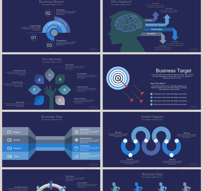 蓝色商务关系可视化图表集PPT模板第2张