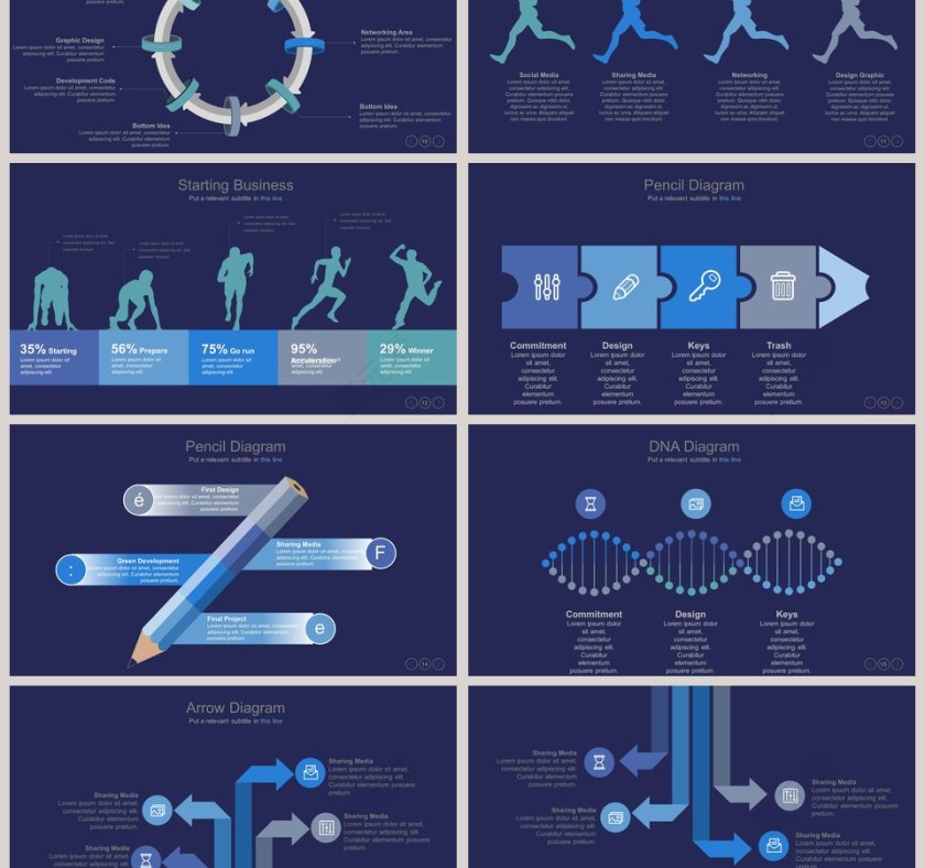 蓝色商务关系可视化图表集PPT模板第3张