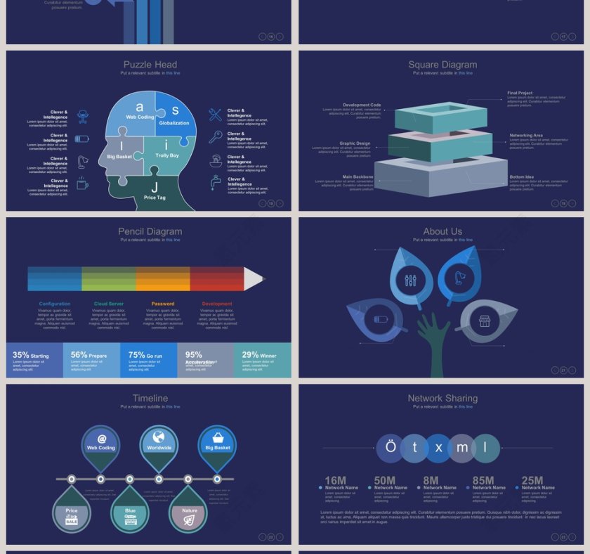 蓝色商务关系可视化图表集PPT模板第4张
