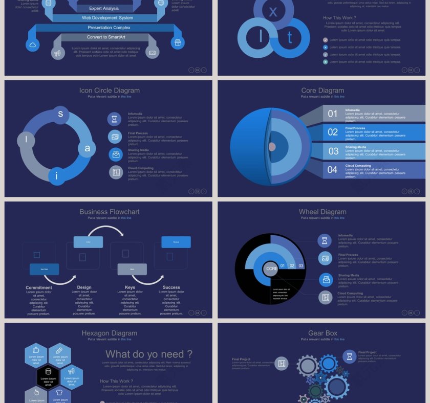 蓝色商务关系可视化图表集PPT模板第6张