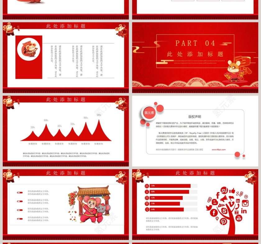 2020鼠年总结汇报PPT鼠年吉祥春节PPT模板第4张