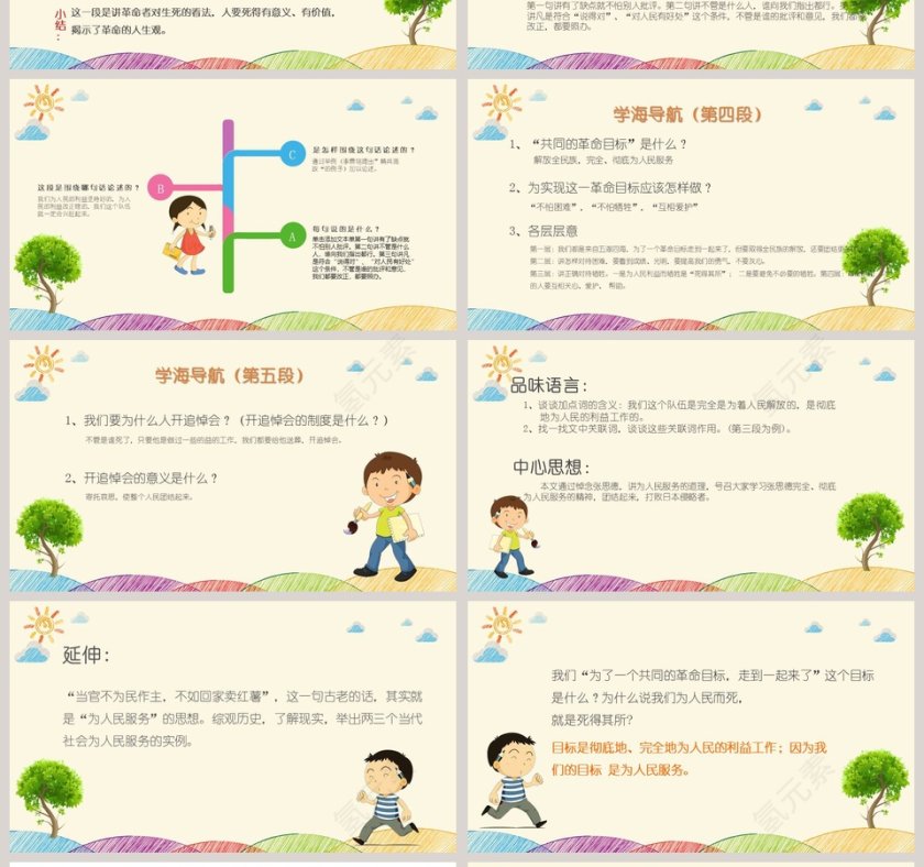 为人民服务PPT小学初中卡通主题班会ppt 第4张