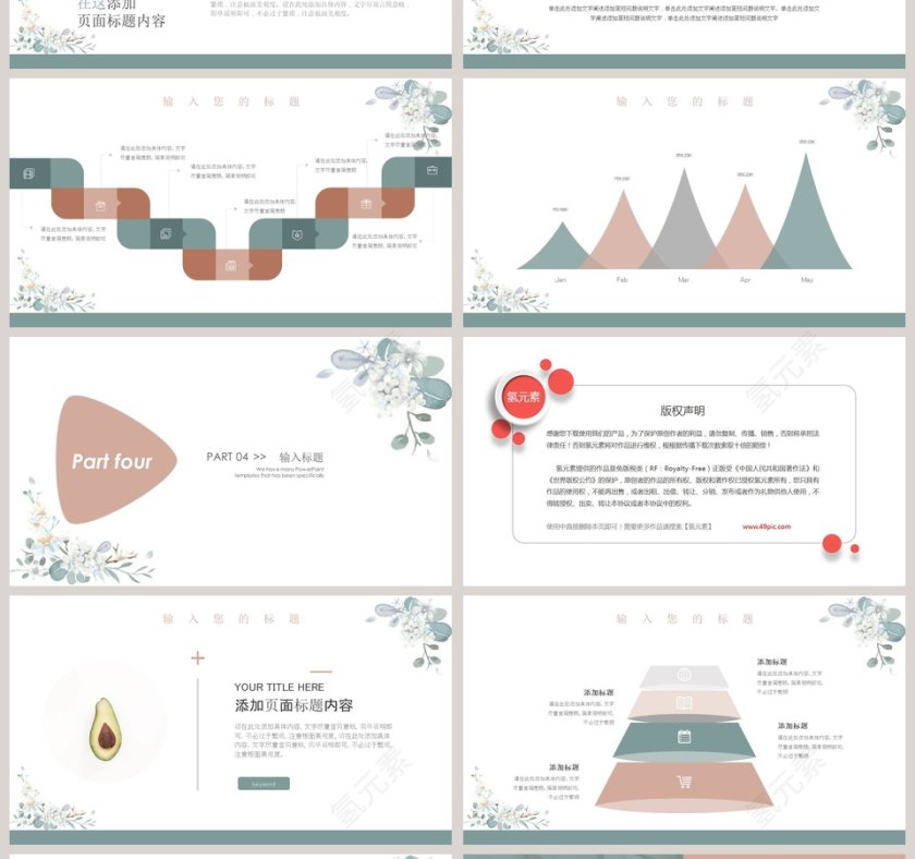 绿色植物小清新总结汇报PPT模板第4张