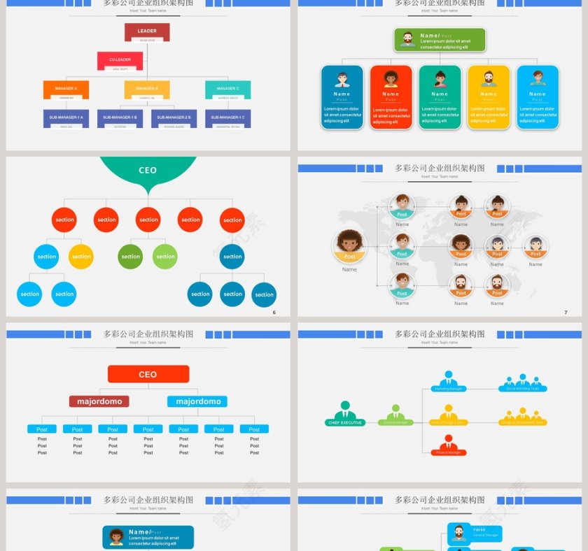 简约多彩公司组织管理架构图PPT模版第2张