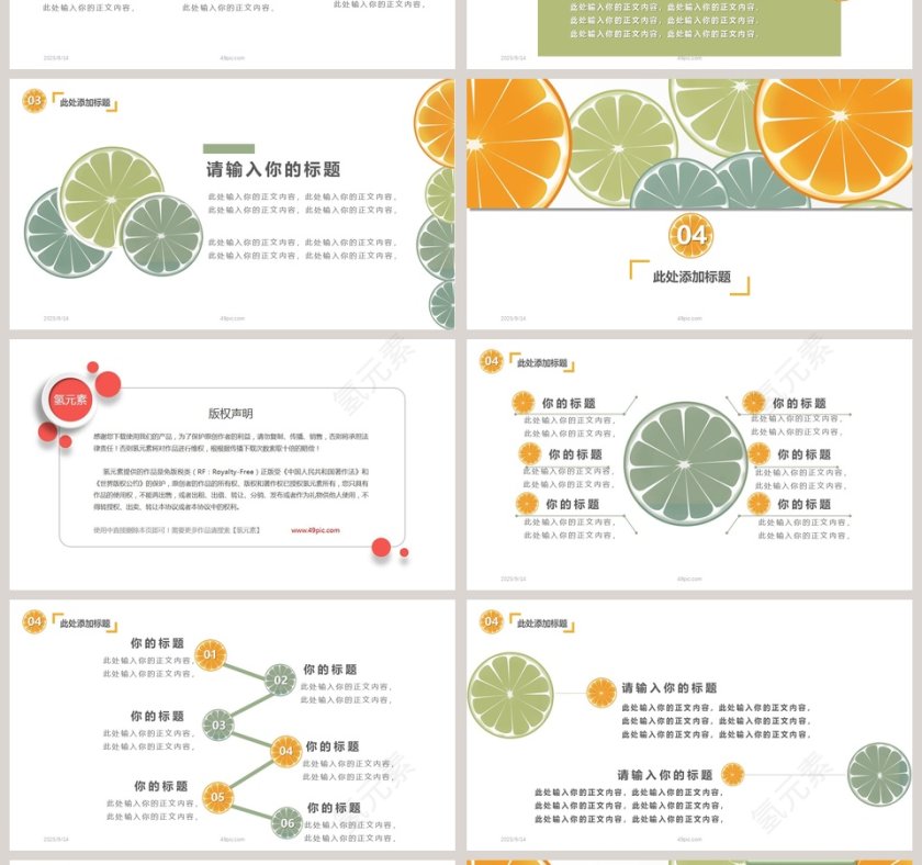 清新橙子通用总结汇报PPT模板第4张