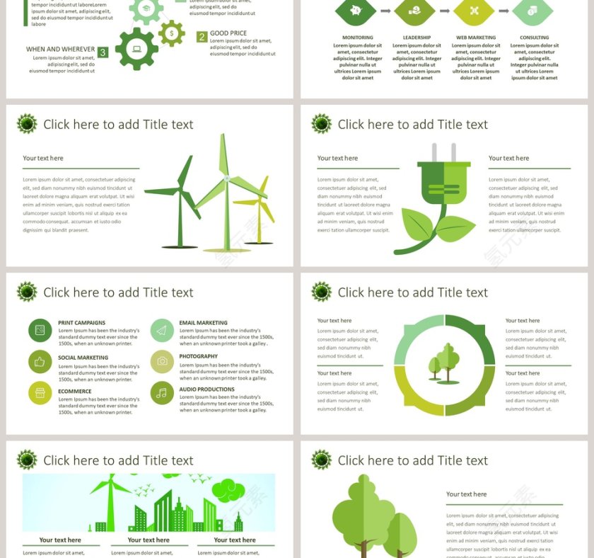 简约时尚绿色环保主题模板环保PPT模板第3张
