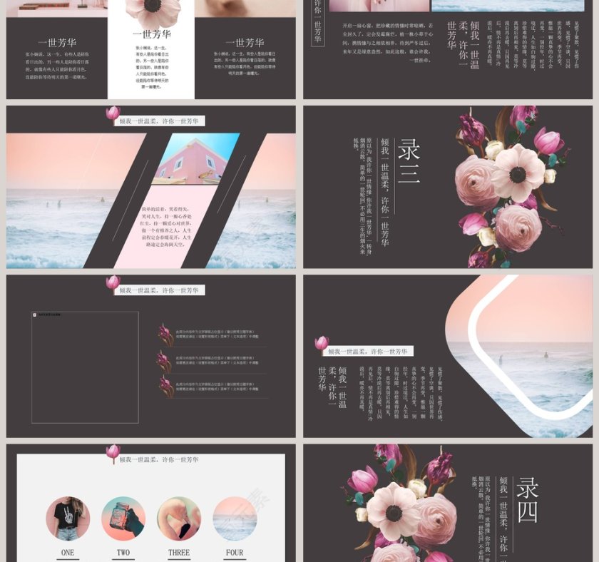 唯美风格一世芳华主题工作PPT模板第3张