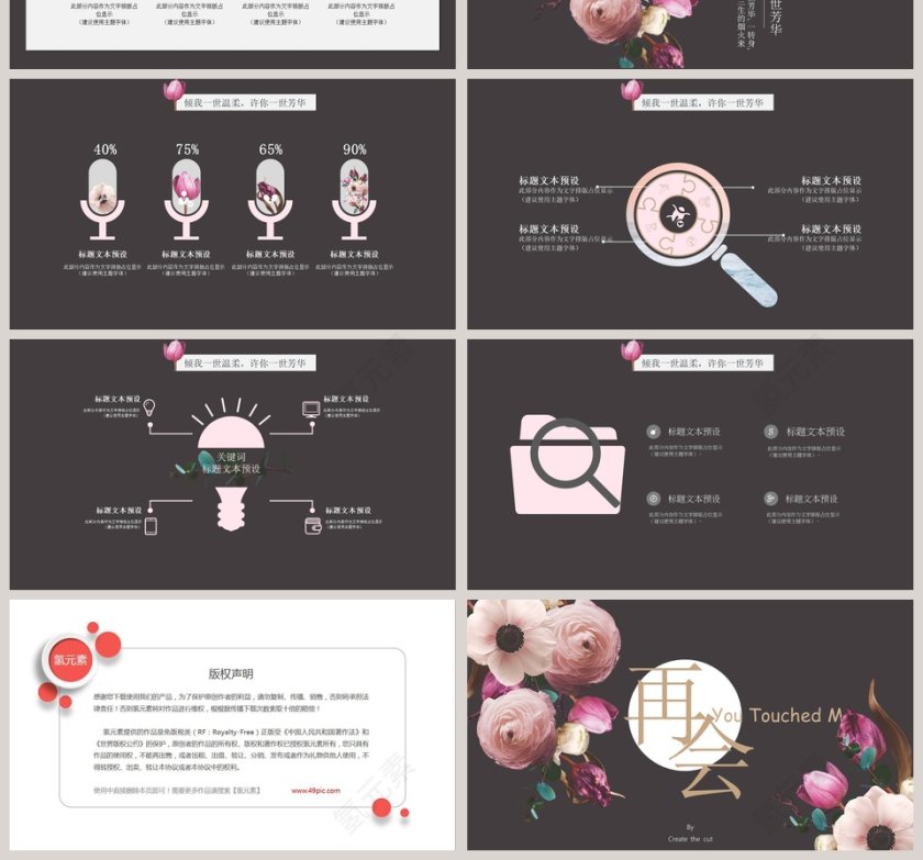 唯美风格一世芳华主题工作PPT模板第4张