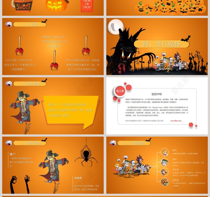 黄色简约万圣节介绍PPT模板第4张