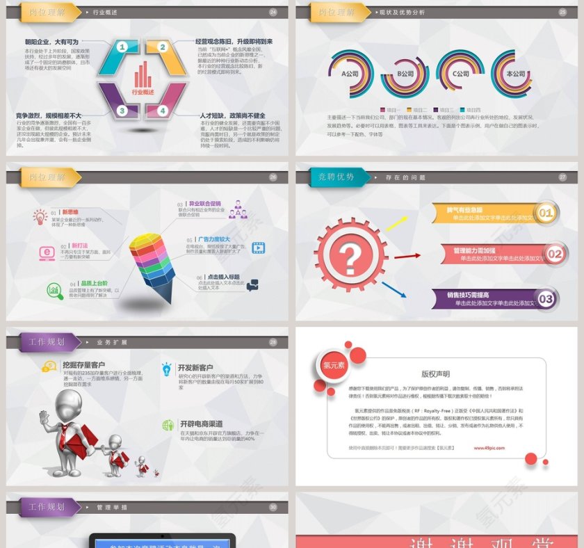 彩色简约清新岗位竞聘PPT模板第5张