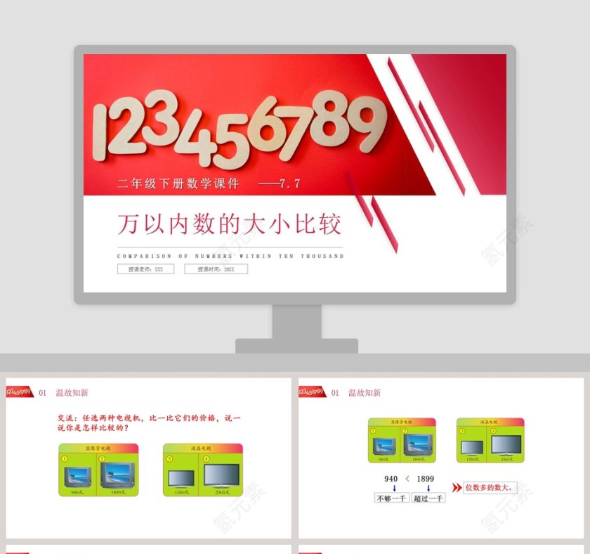 BY YUSHEN二年级下册数学课件万以内数的大小比较_PPT模板第1张