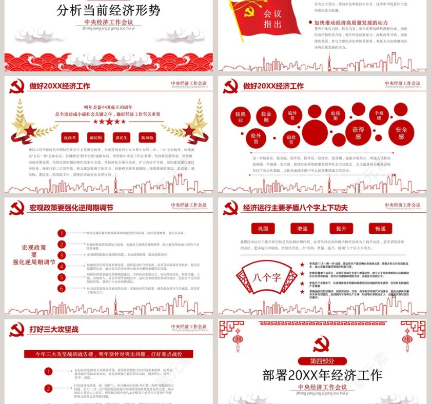 红色简约2019年经济工作五大信号PPT第3张