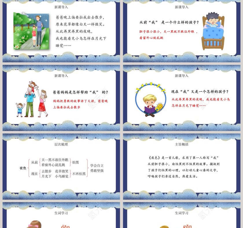 可爱卡通夜色教育教学课件PPT模板第2张