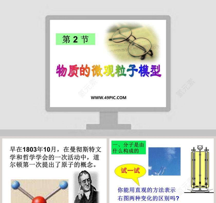 基于物质的微观粒子模型的PPT模板设计与应用第1张