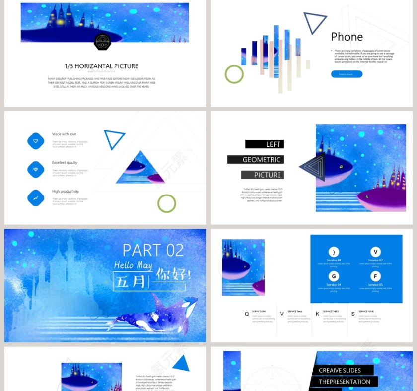 蓝色海洋五月你好PPT第2张