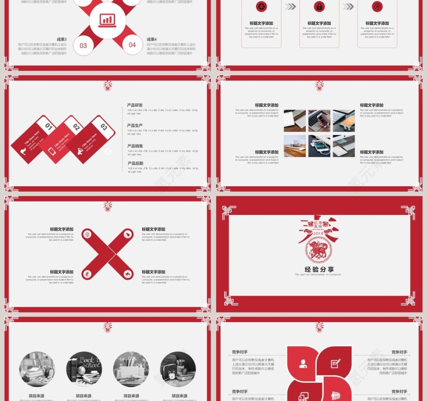 中国风红色商务工作模板年度总结ppt第3张