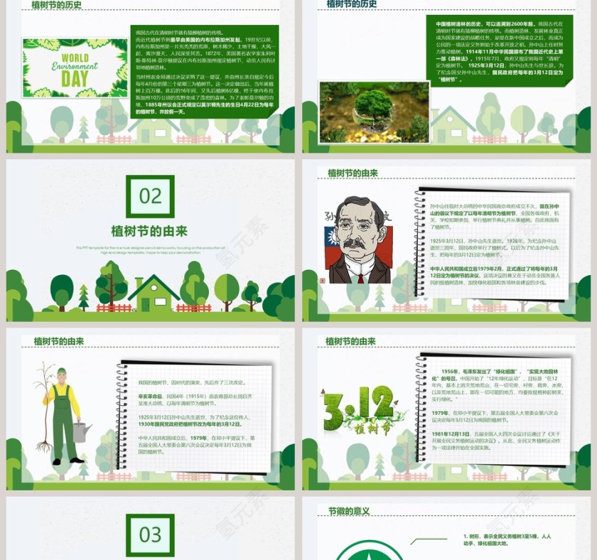 植树节卡通节日ppt模板第2张