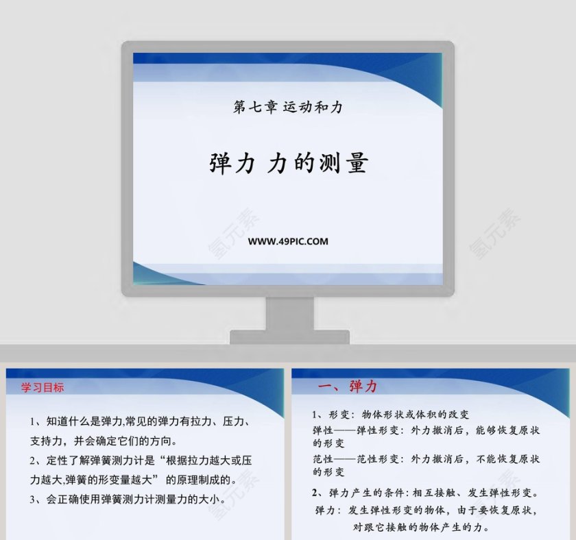 弹力力 的测量第七章 运动和力 - 论文答辩PPT模板第1张