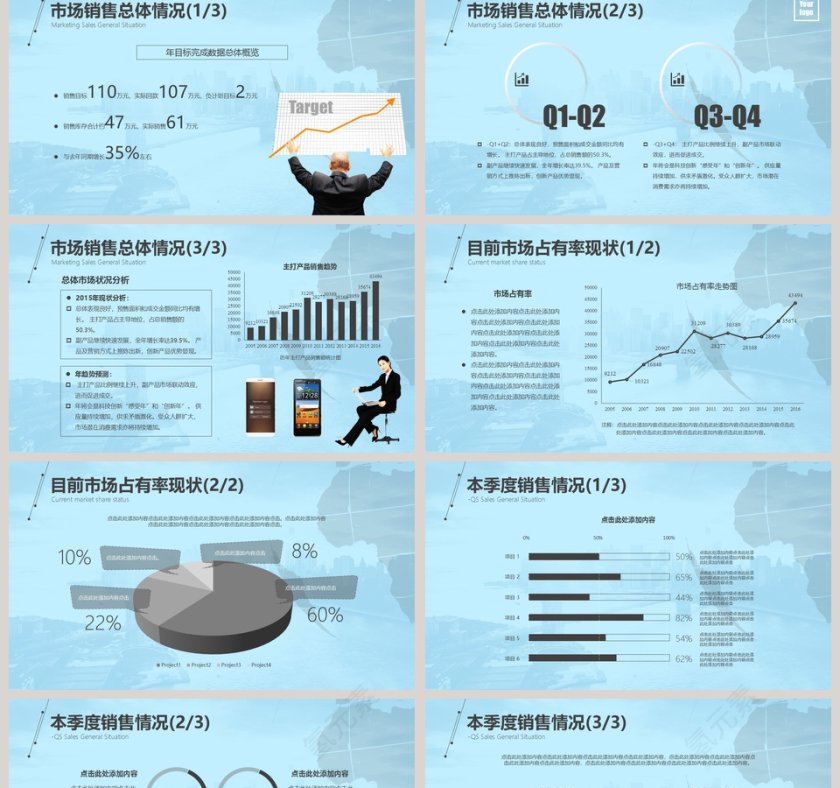 蓝色20xx年市场销售工作计划总结报告PPT模板第2张