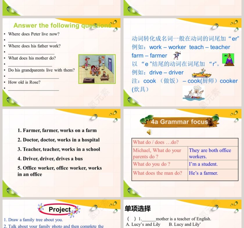 教育培训PPT模板-What does your mother do-Section D第2张
