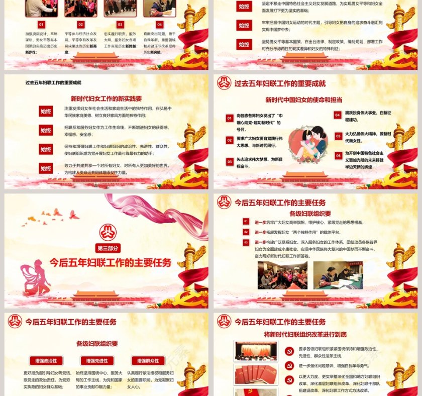 红色简约妇女十二大会议PPT第3张