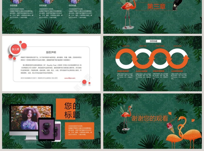火烈鸟小清新主题模板PPT第3张