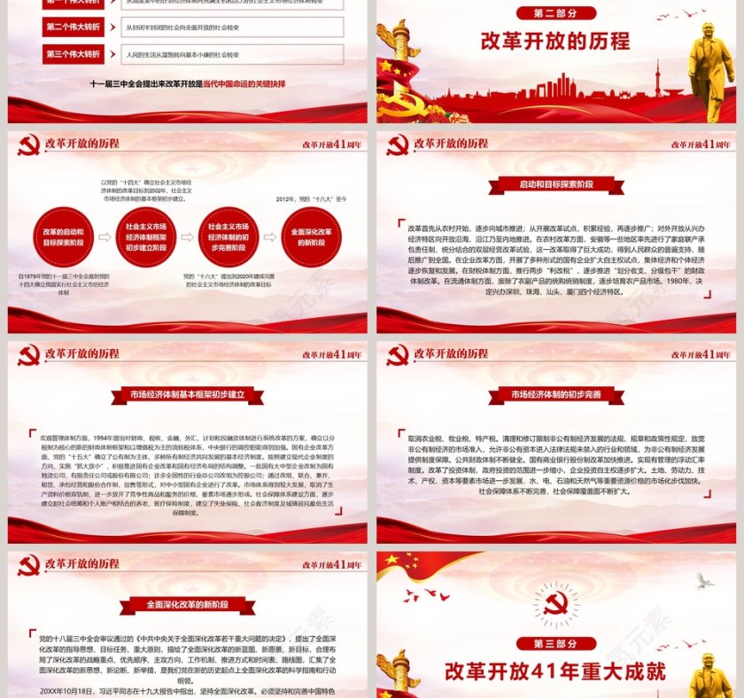 纪念改革开放41周年将改革进行到底党课PPT模板第3张