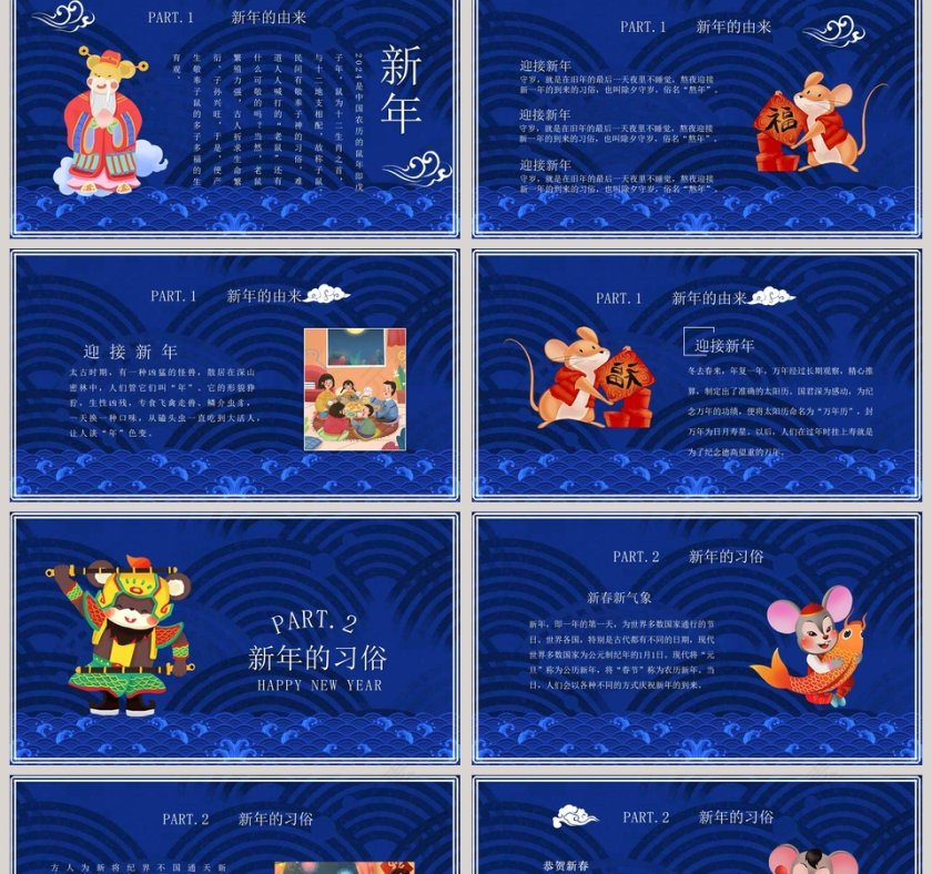 2020鼠年总结汇报PPT鼠年春节PPT模板第2张