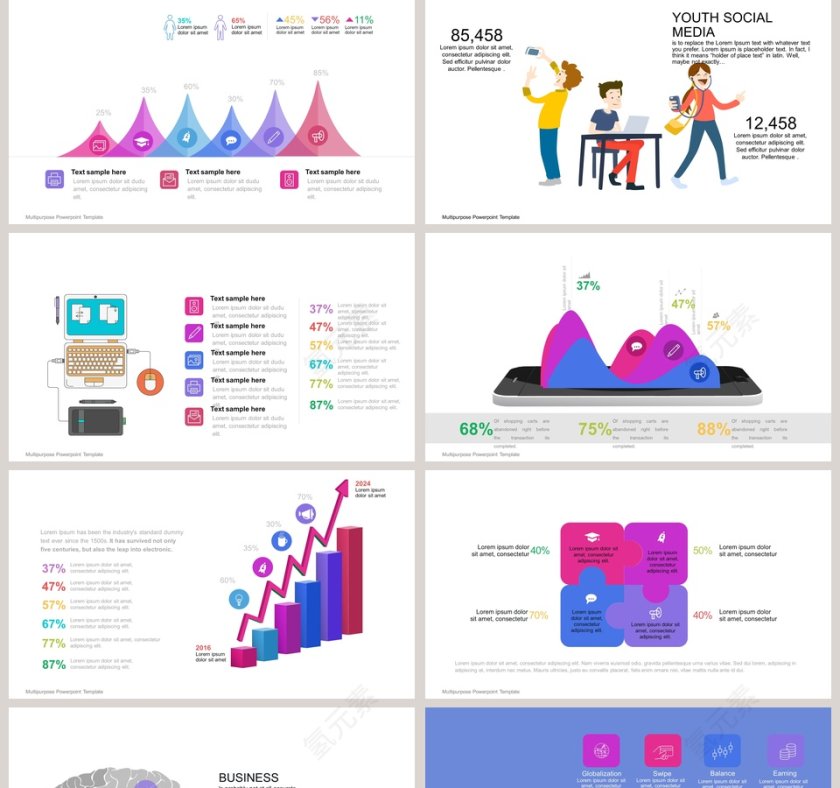 MBE风格可视化图表集PPT模板第5张