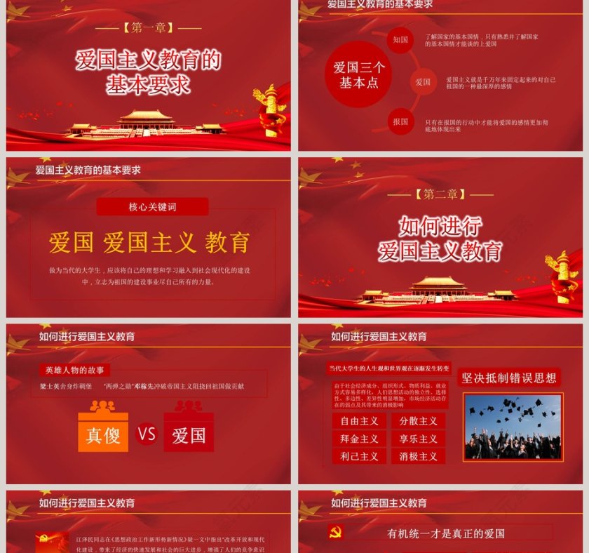 红色大气弘扬爱国主义精神教育PPT模板第2张