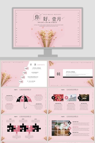 粉色简约清新工作总结PPT模板