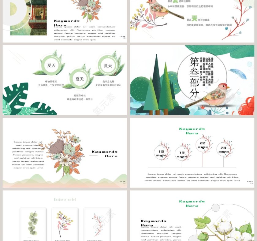 素雅文艺小清新夏天的风PPT第3张