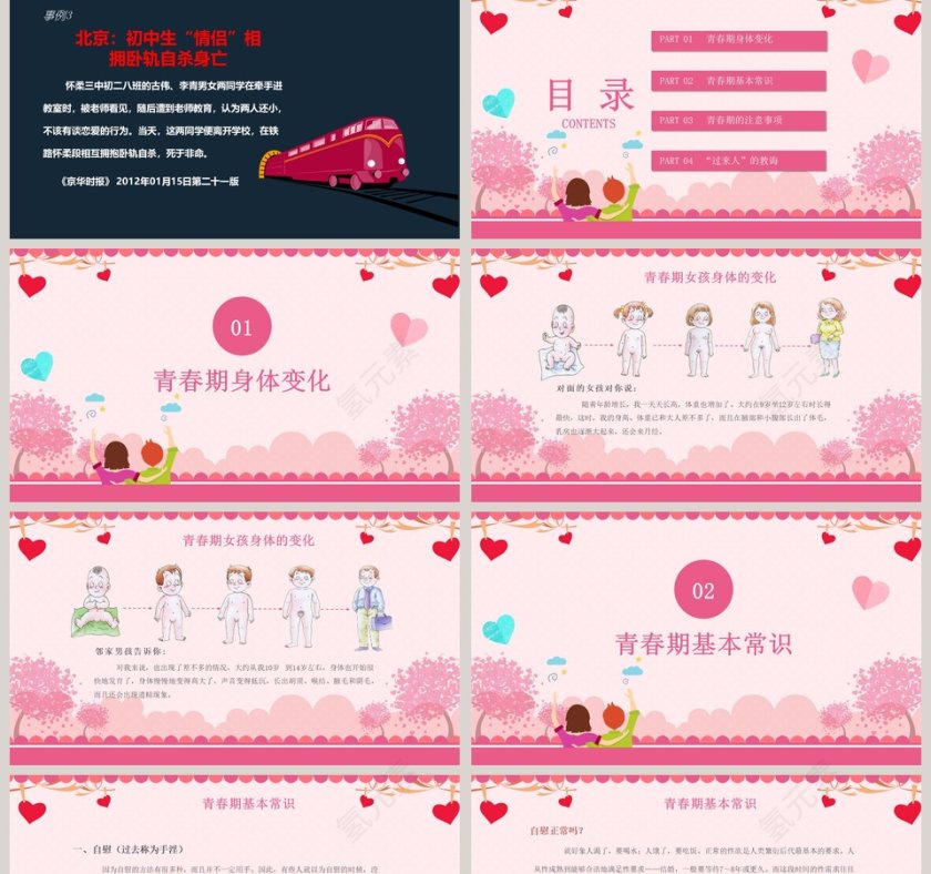 粉色简约青春期性教育PPT第2张