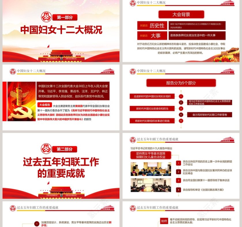 红色简约大气中国妇女十二大会议PPT第2张