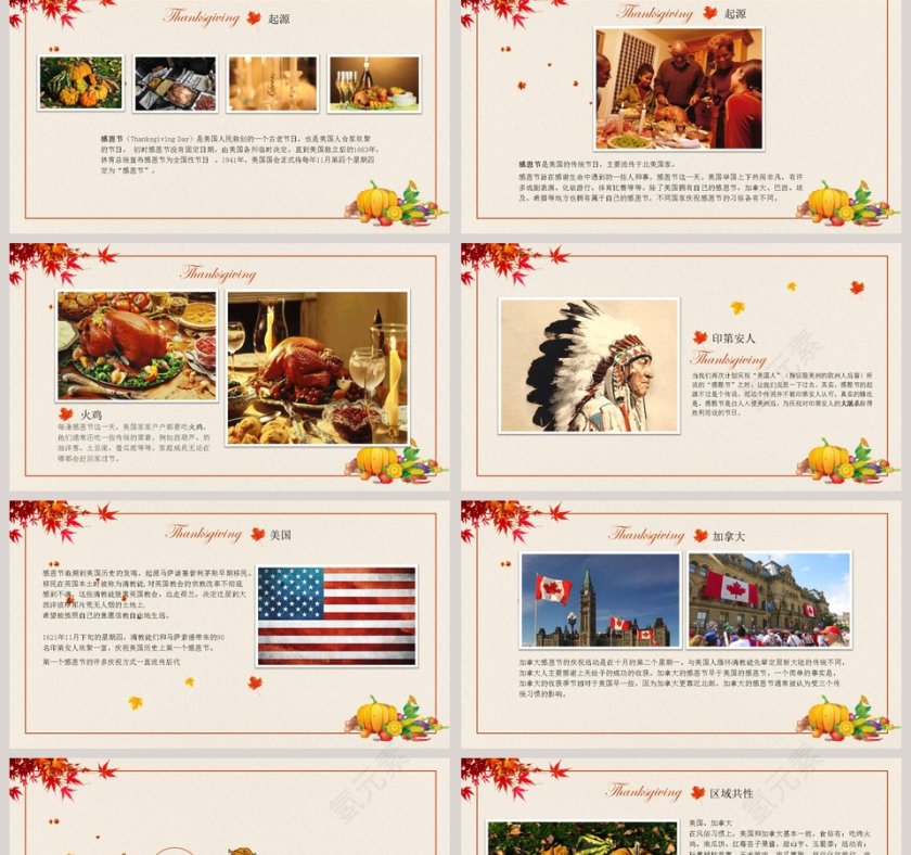 小清新感恩节PPT模板第2张