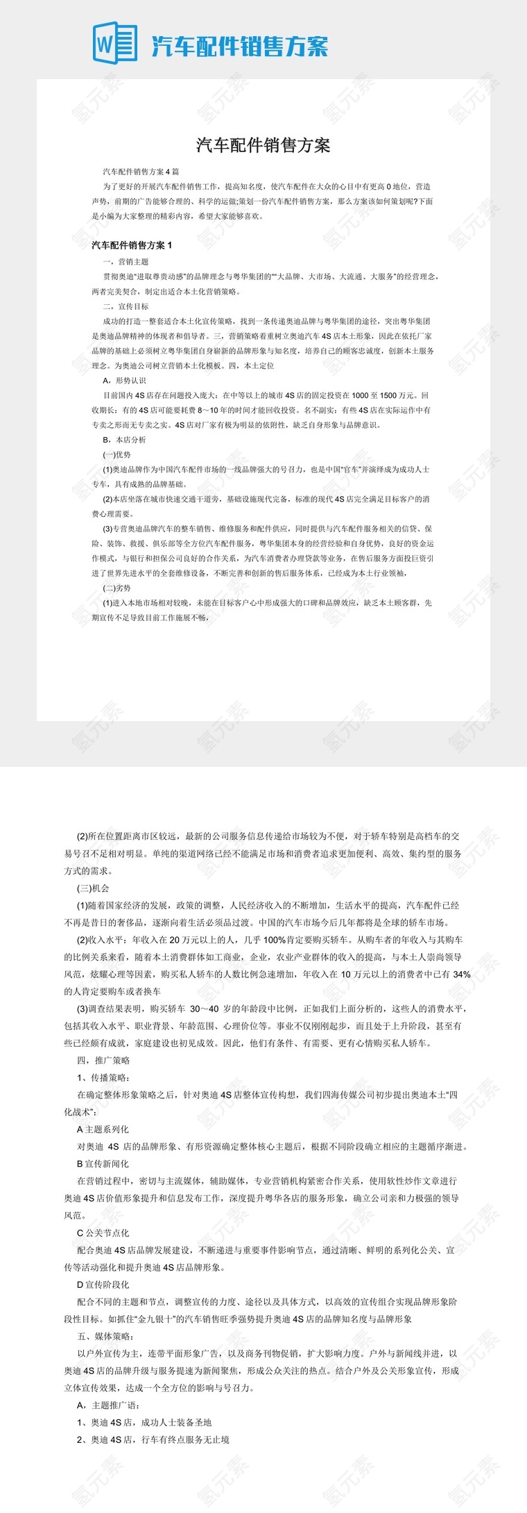 汽车配件销售方案