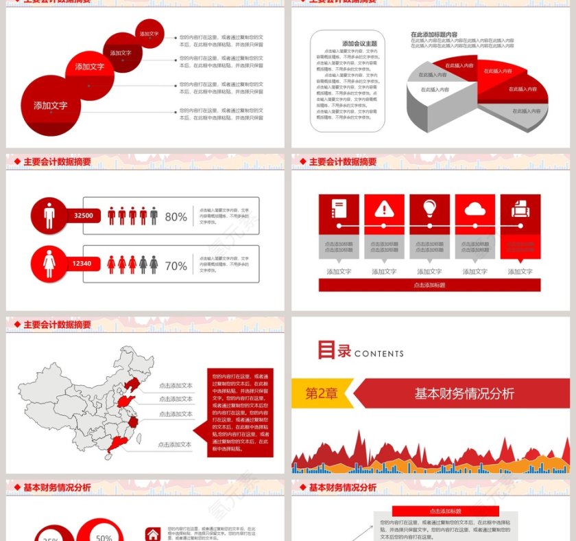 红色简约财务总结报告ppt第2张